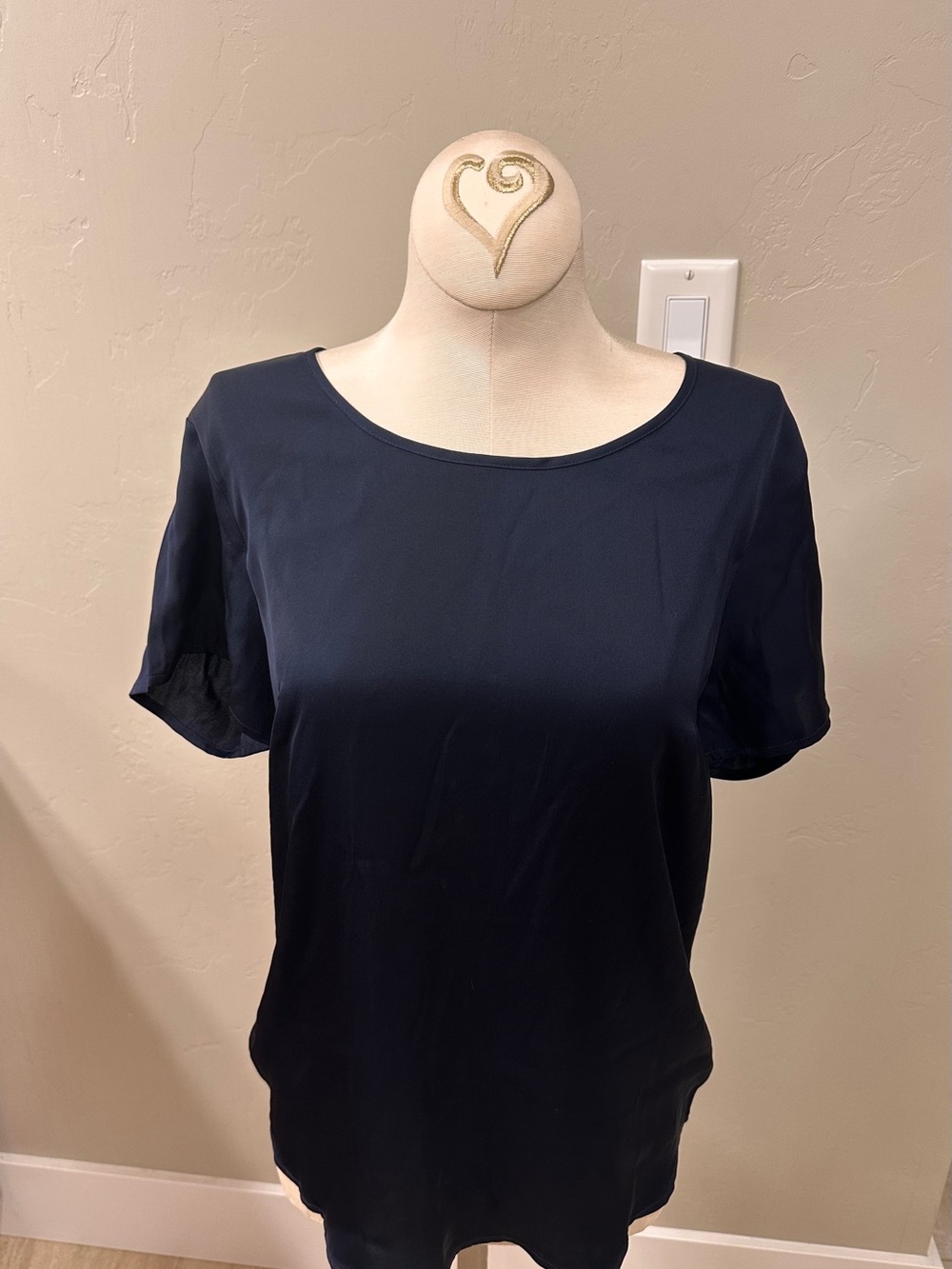 Quince Women's S Washable Stretch Mulberry Silk Blouse Top Navy